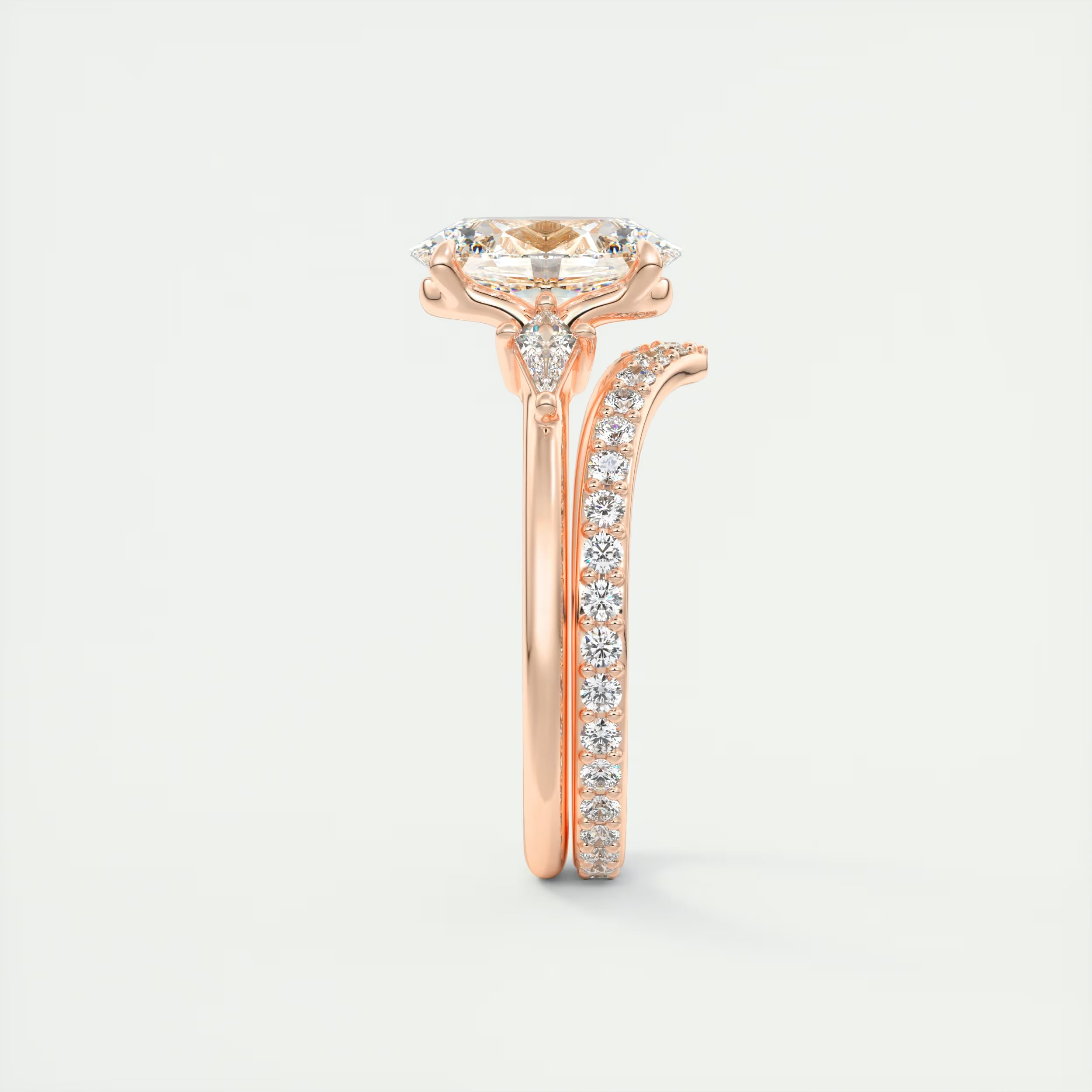 2.10 Ct Plunge Center Stone Oval & Side Stone Kites Engagement Rings