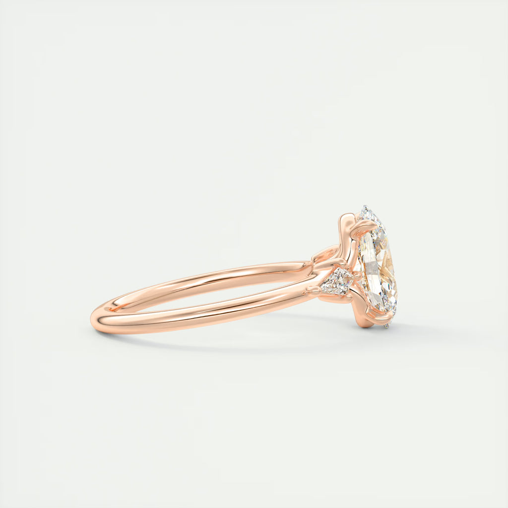 2.10 Ct Plunge Center Stone Oval & Side Stone Kites Engagement Rings