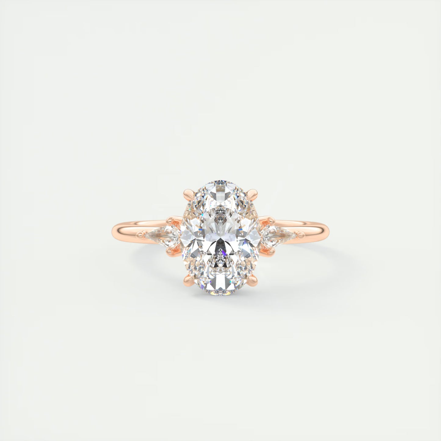 2.10 Ct Plunge Oval &Kites Three Stone Engagement Rings