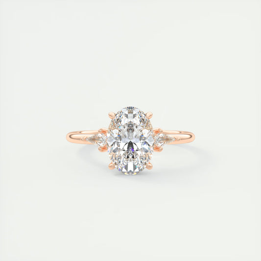 2.10 Ct Plunge Oval &Kites Three Stone Engagement Rings