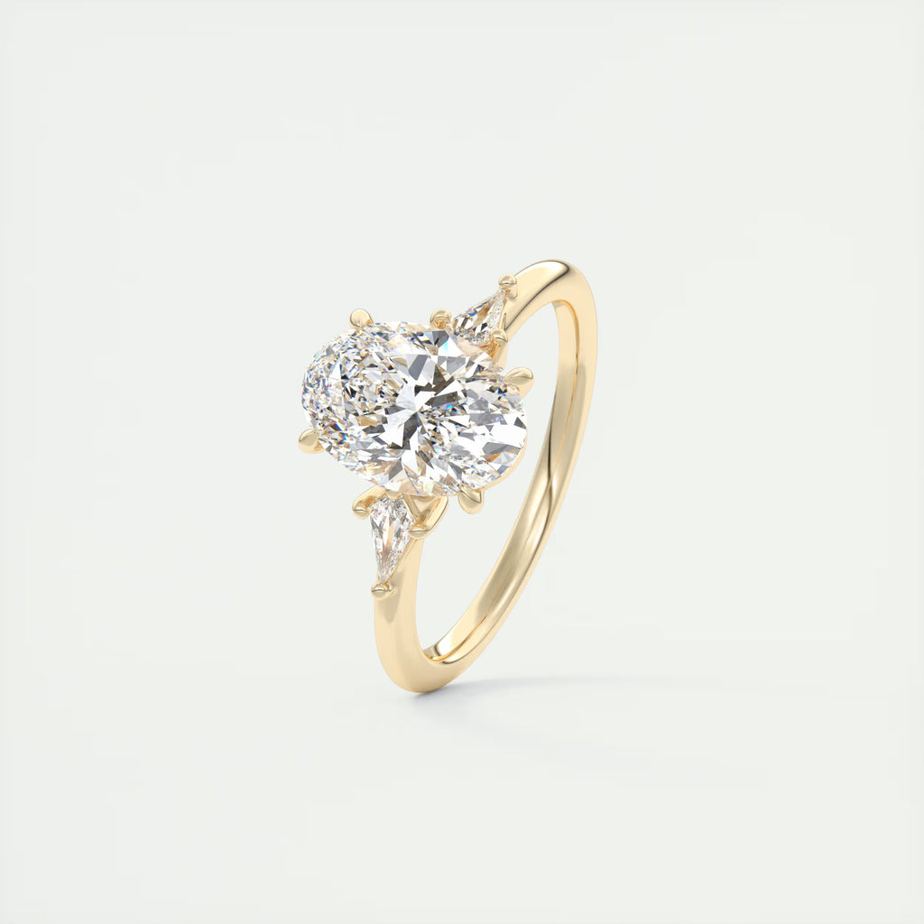 2.10 Ct Plunge Center Stone Oval & Side Stone Kites Engagement Rings