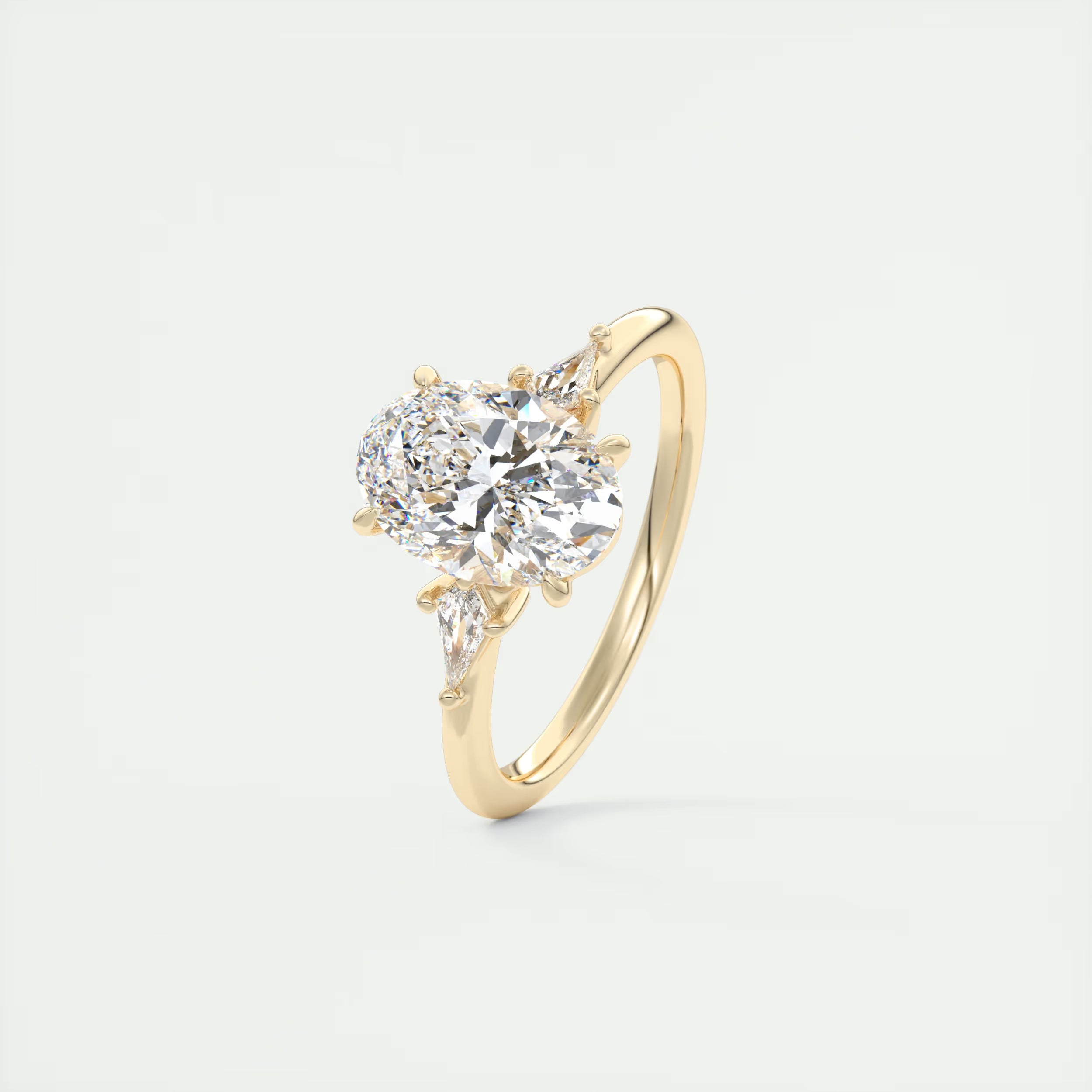 2.10 Ct Plunge Center Stone Oval & Side Stone Kites Engagement Rings