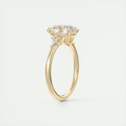 2.10 Ct Plunge Oval &Kites Three Stone Engagement Rings