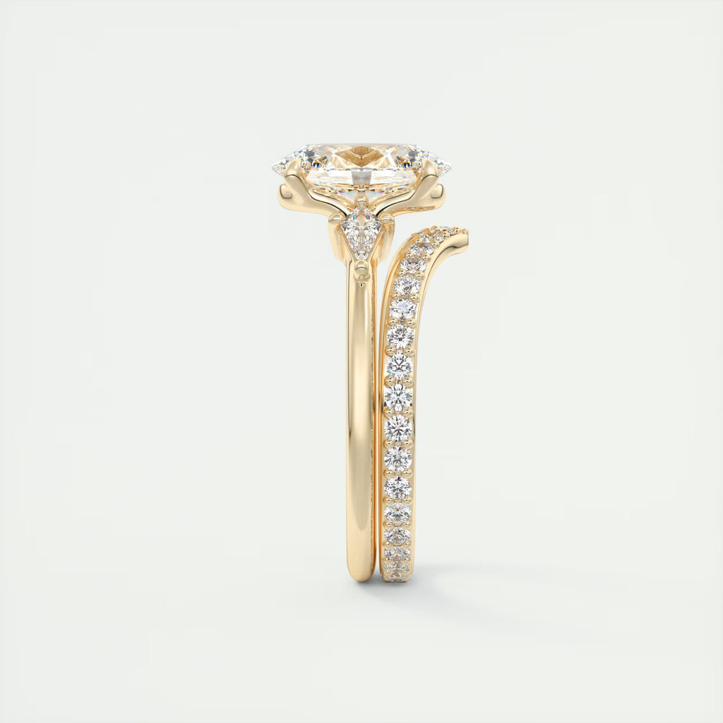 2.10 Ct Plunge Center Stone Oval & Side Stone Kites Engagement Rings