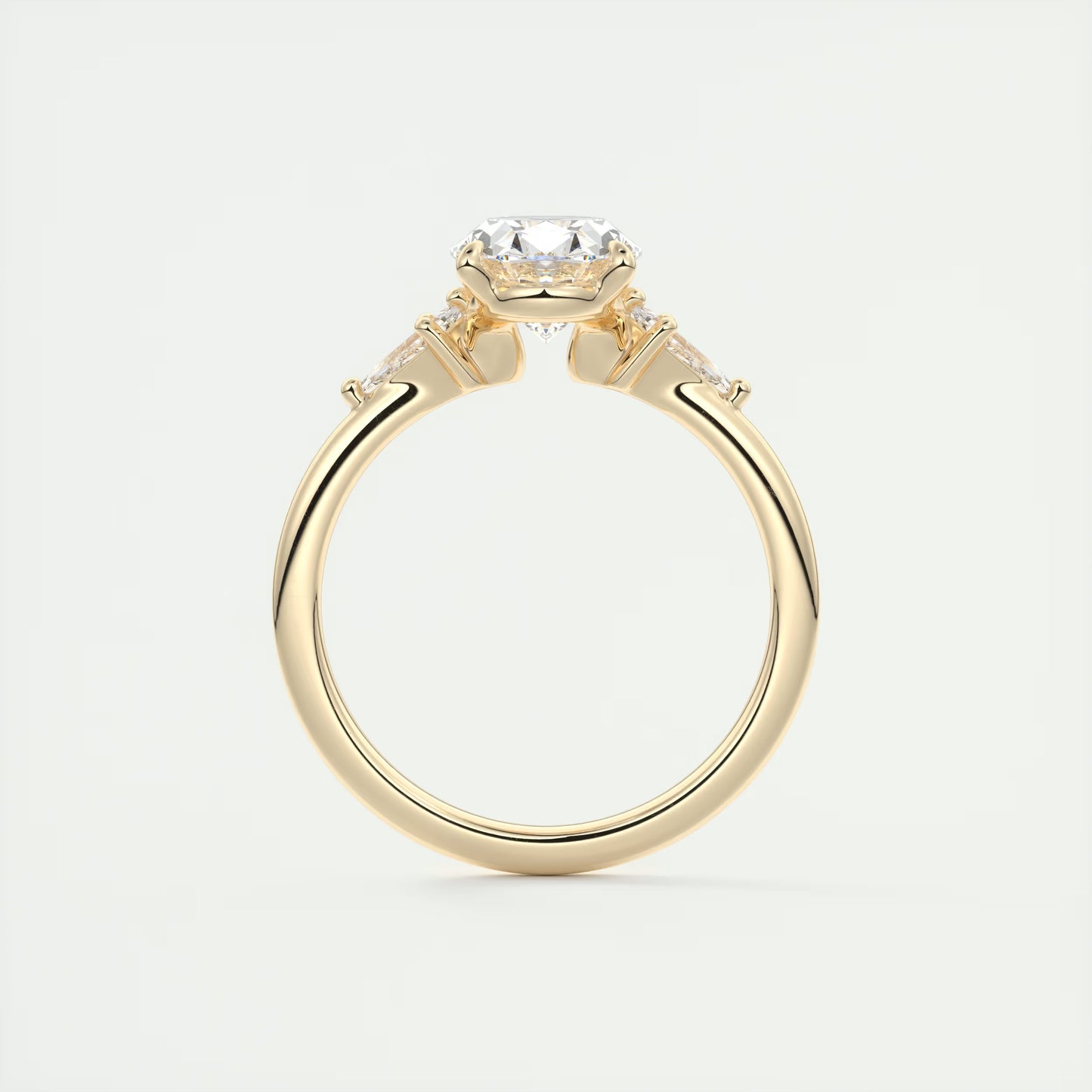 2.10 Ct Plunge Oval &Kites Three Stone Engagement Rings