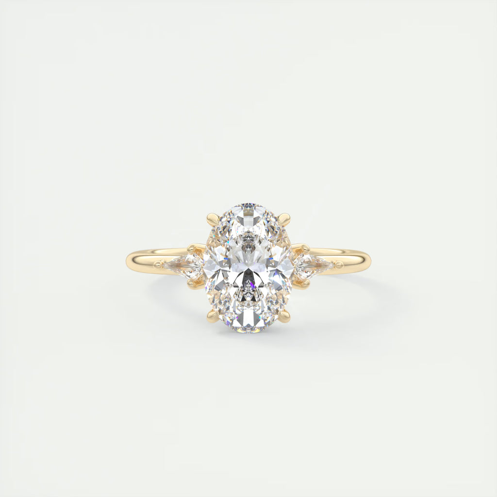 2.10 Ct Plunge Center Stone Oval & Side Stone Kites Engagement Rings