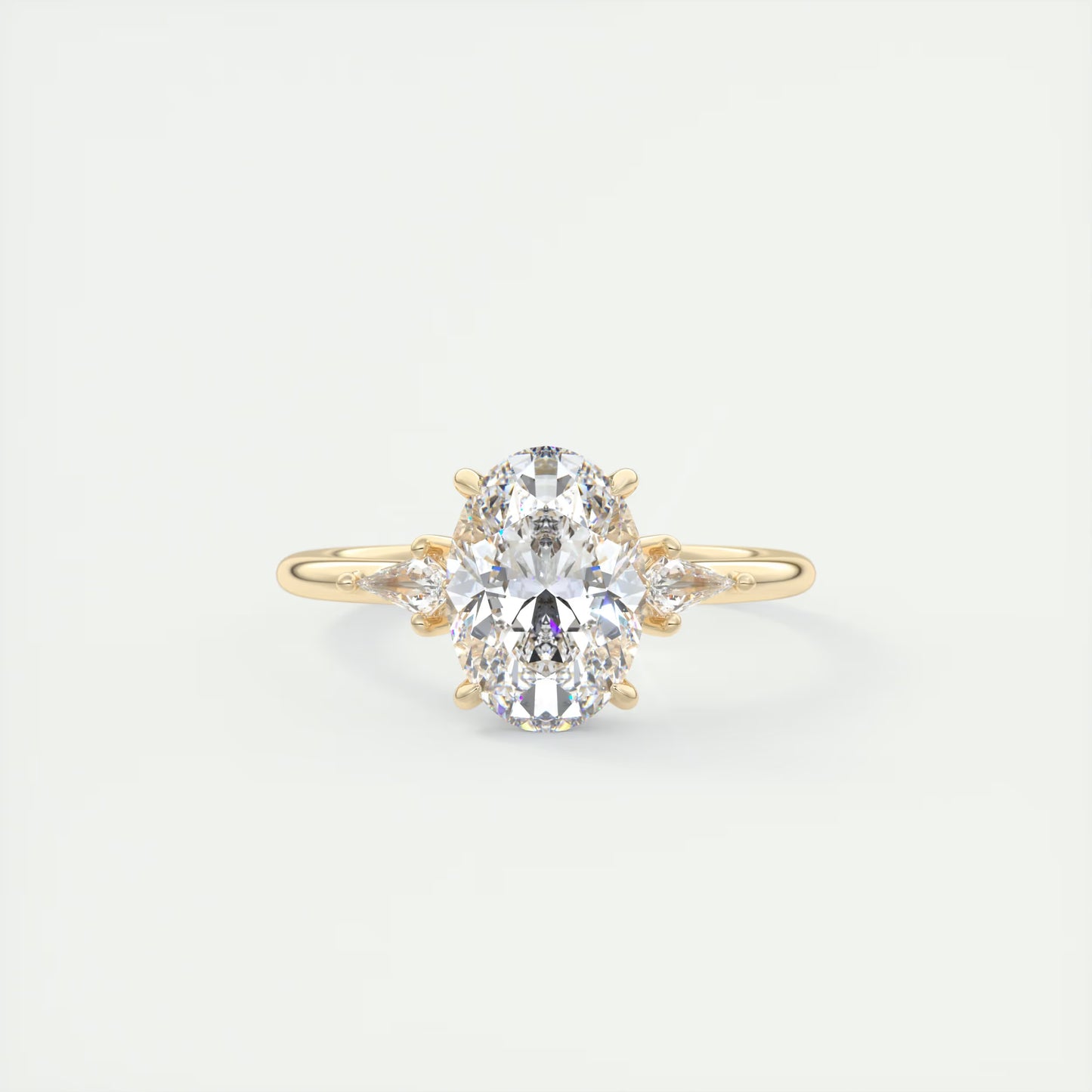 2.10 Ct Plunge Oval &Kites Three Stone Engagement Rings
