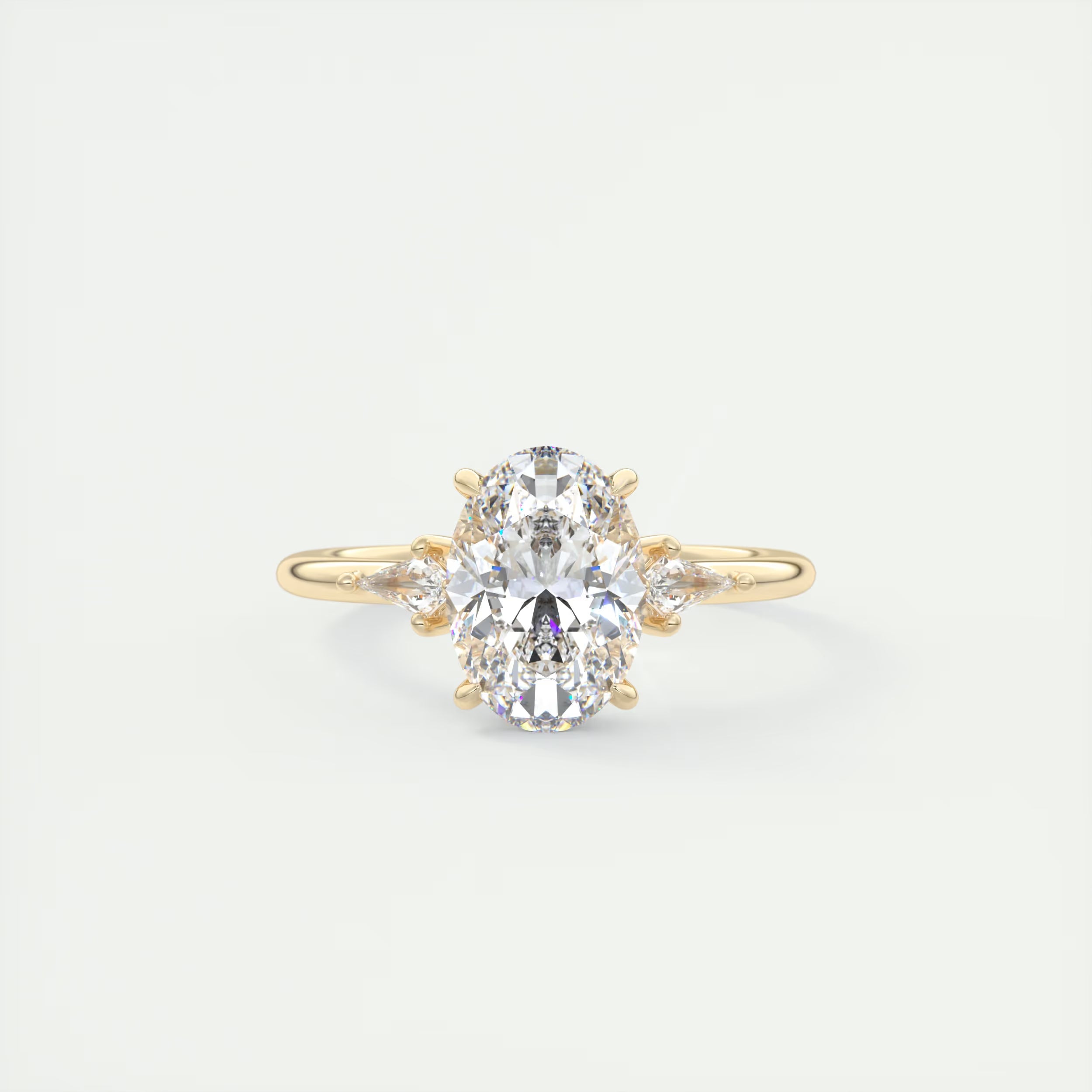 2.10 Ct Plunge Center Stone Oval & Side Stone Kites Engagement Rings