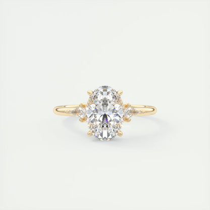 2.10 Ct Plunge Oval &Kites Three Stone Engagement Rings