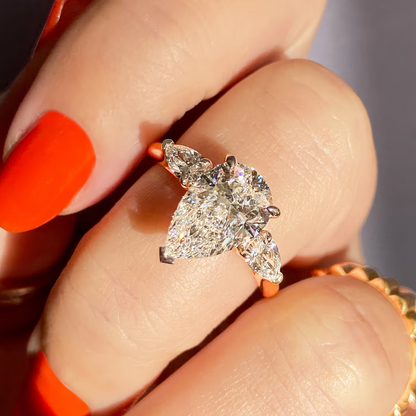 2.50 Ct Breezy Pears - Flush Stacking Pear Three Stone Solitaire Side Stone Rings