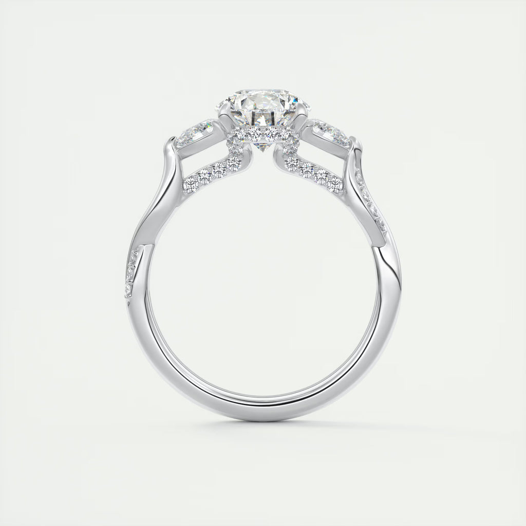 2.75 Ct  The Full Bloom Center Stone Pear & Side stone Round Solitaire Three Stone Engagement Rings