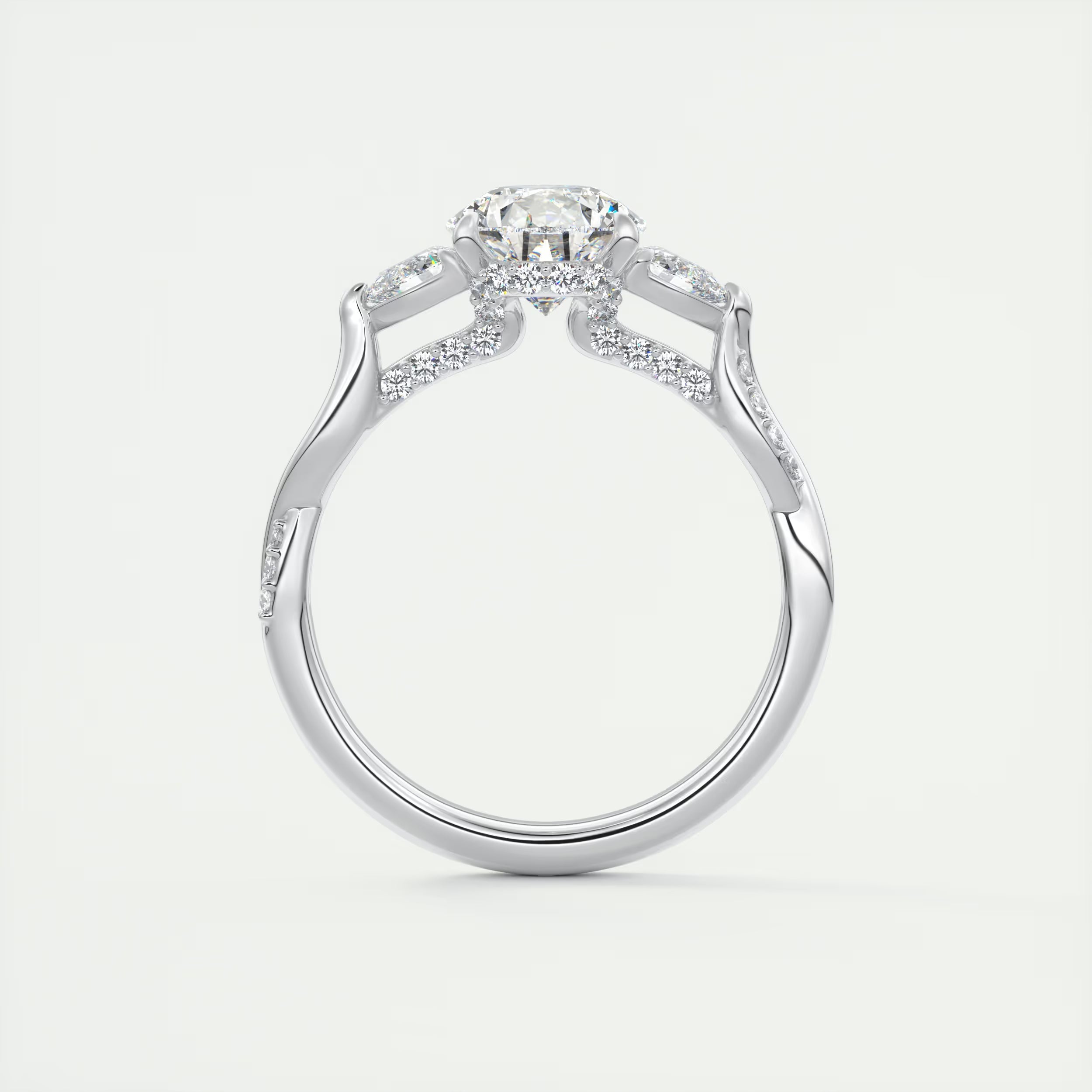 2.75 Ct  The Full Bloom Center Stone Pear & Side stone Round Solitaire Three Stone Engagement Rings