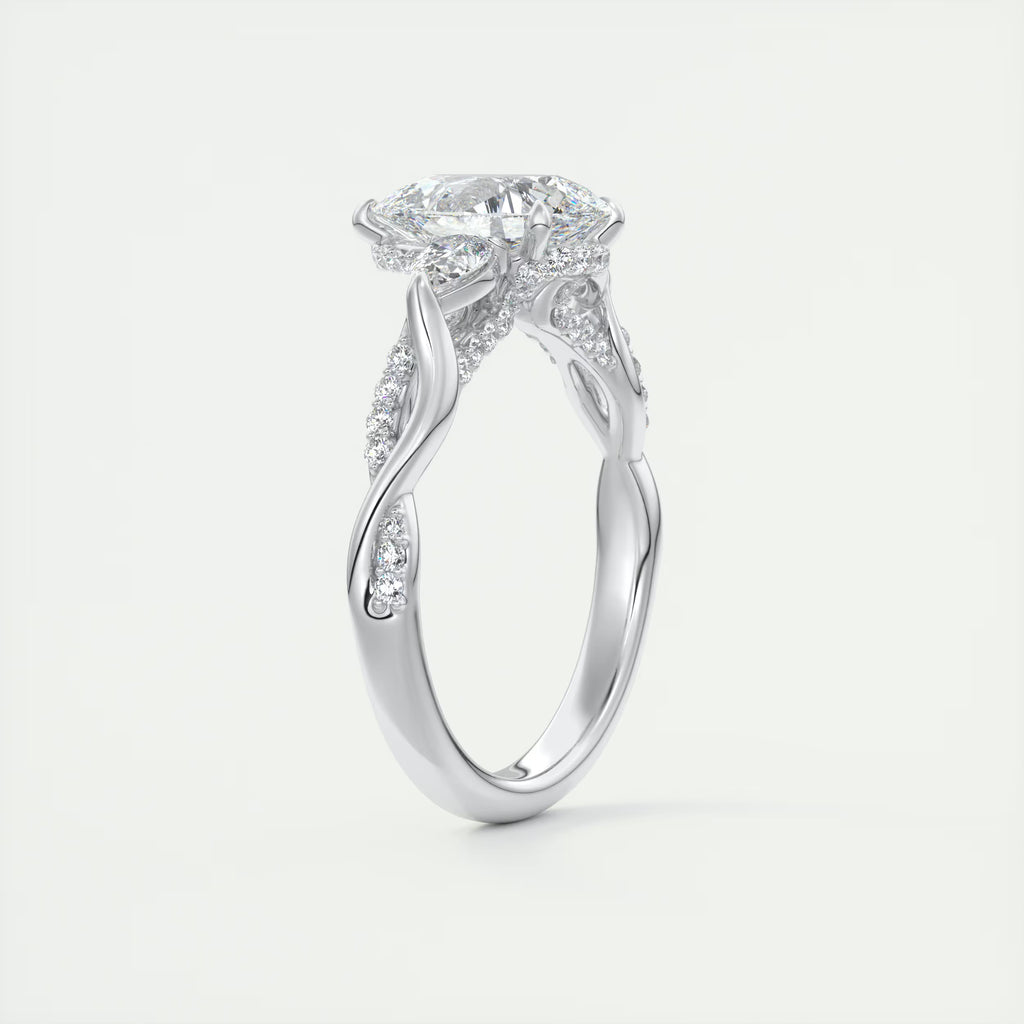 2.75 Ct  The Full Bloom Center Stone Pear & Side stone Round Solitaire Three Stone Engagement Rings
