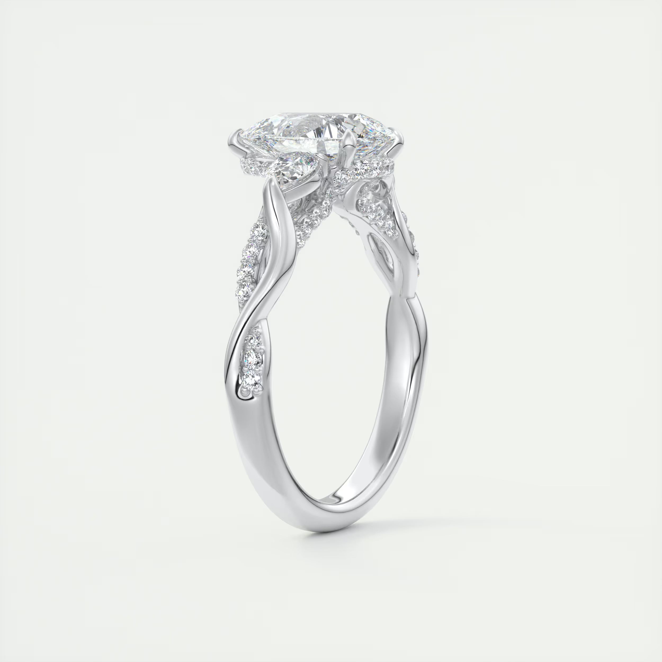 2.75 Ct  The Full Bloom Center Stone Pear & Side stone Round Solitaire Three Stone Engagement Rings