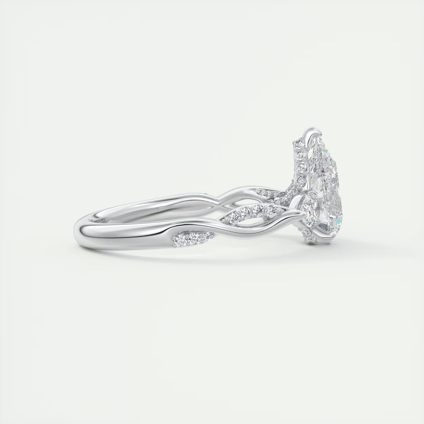 2.75 Ct  The Full Bloom Pear - Twisted Pave Pear Solitaire Three Stone Engagement Rings