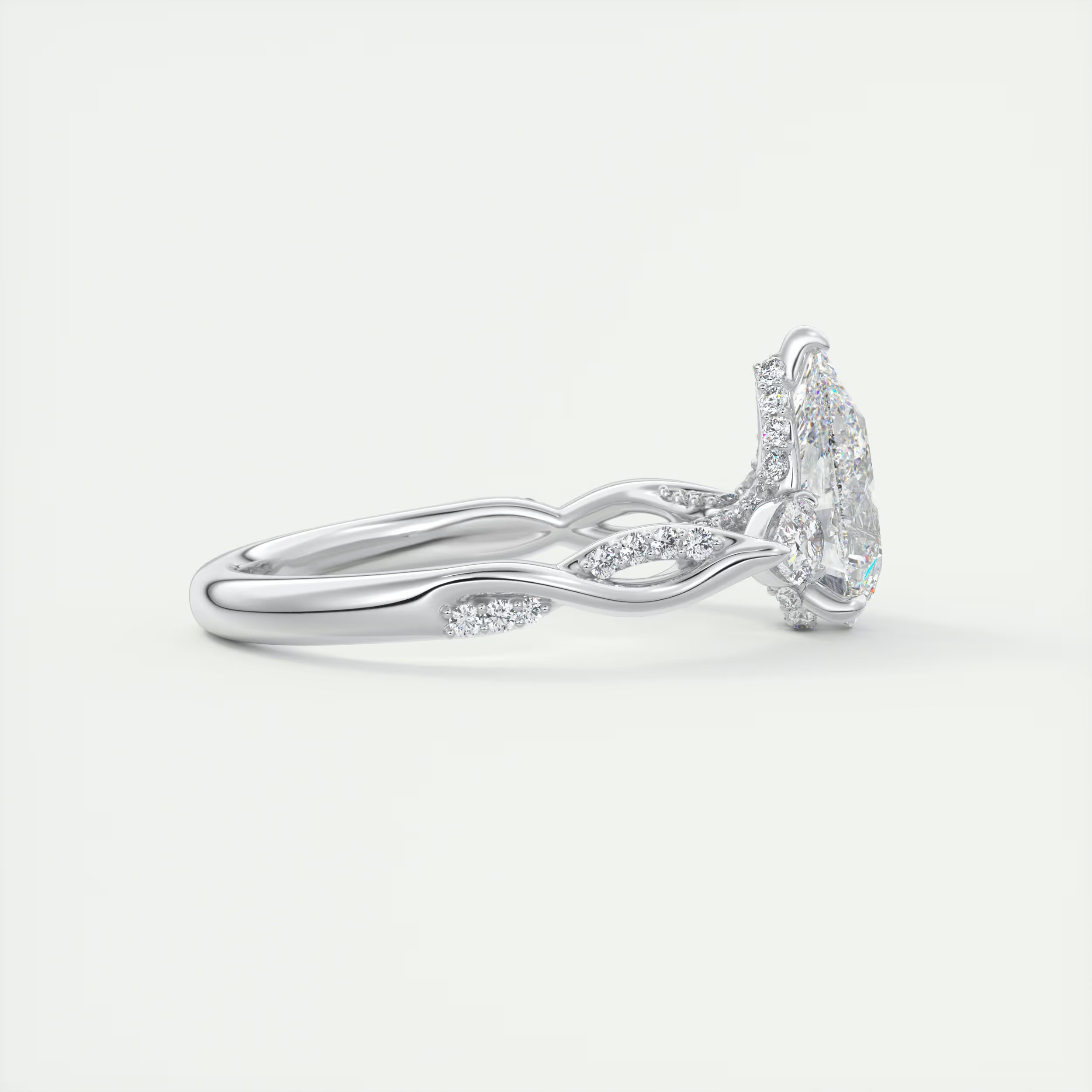 2.75 Ct  The Full Bloom Center Stone Pear & Side stone Round Solitaire Three Stone Engagement Rings