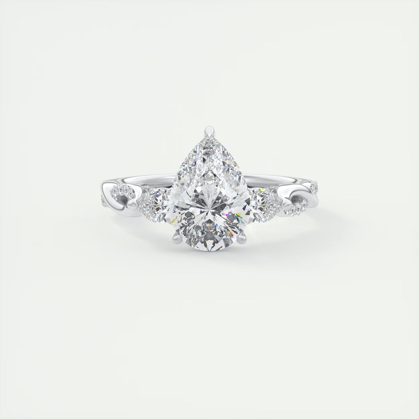2.75 Ct  The Full Bloom Pear - Twisted Pave Pear Solitaire Three Stone Engagement Rings