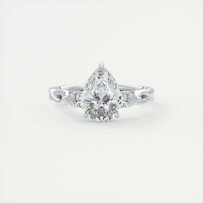 2.75 Ct  The Full Bloom Pear - Twisted Pave Pear Solitaire Three Stone Engagement Rings