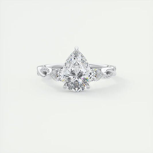 2.75 Ct  The Full Bloom Pear - Twisted Pave Pear Solitaire Three Stone Engagement Rings