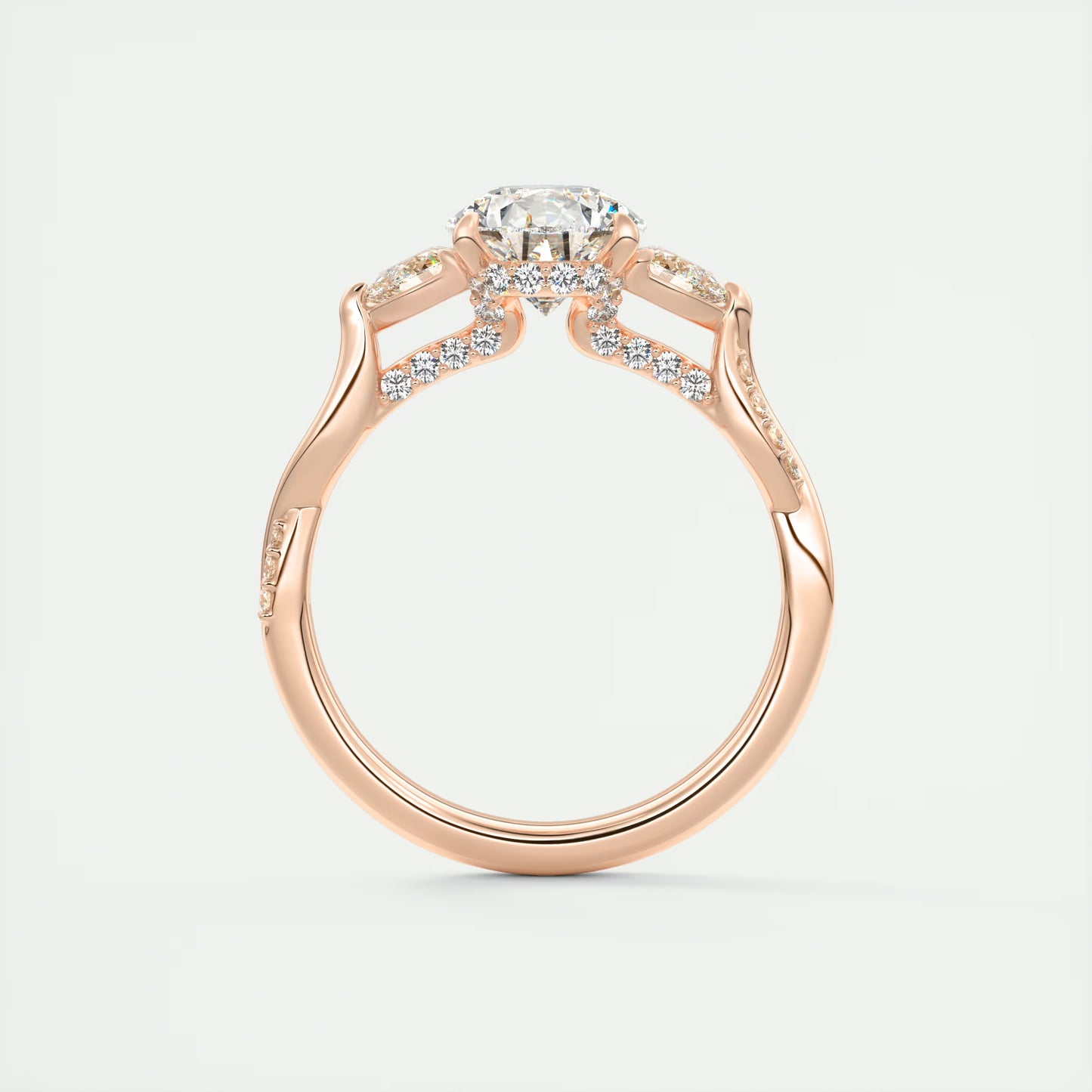 2.75 Ct  The Full Bloom Pear - Twisted Pave Pear Solitaire Three Stone Engagement Rings