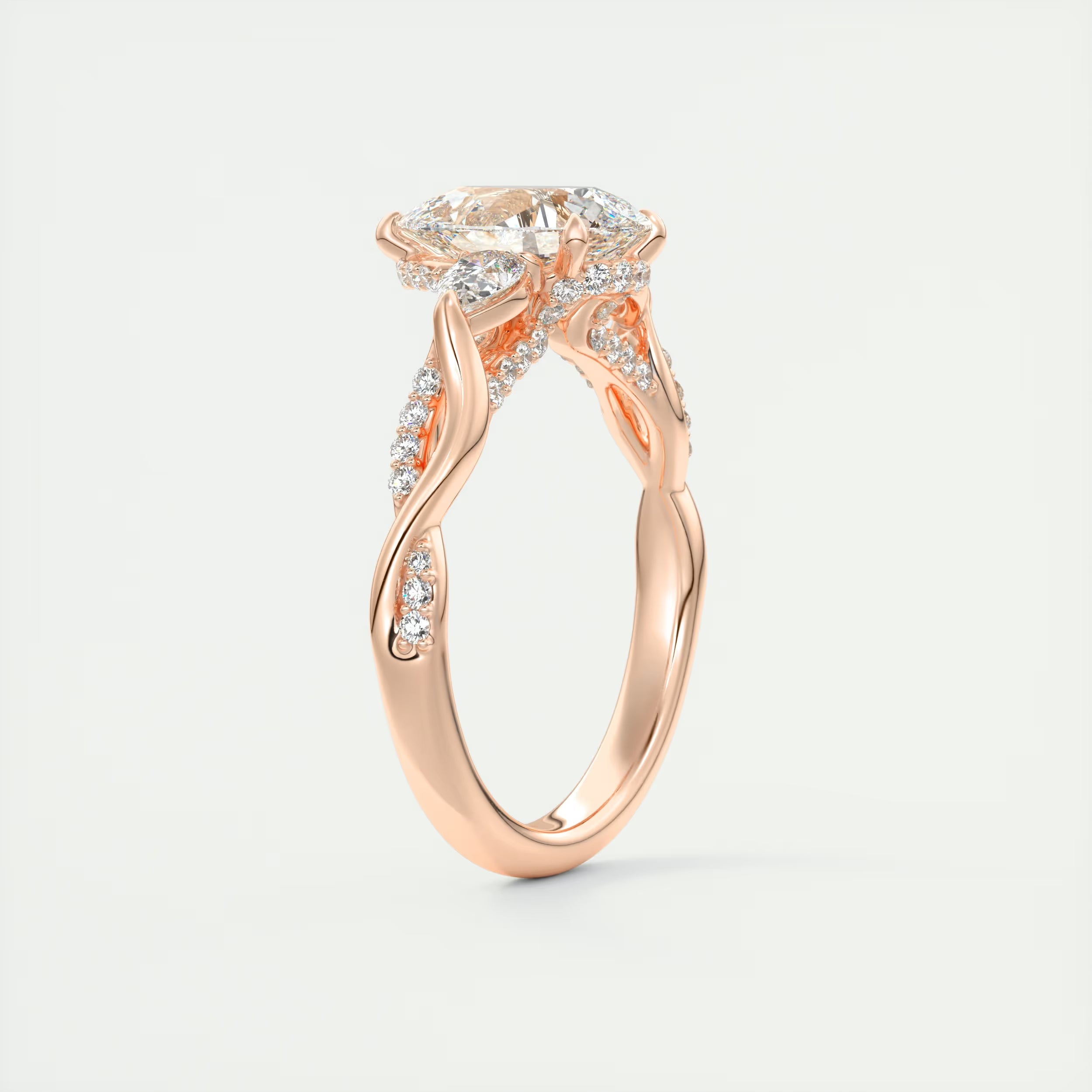 2.75 Ct  The Full Bloom Center Stone Pear & Side stone Round Solitaire Three Stone Engagement Rings