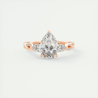 2.75 Ct  The Full Bloom Pear - Twisted Pave Pear Solitaire Three Stone Engagement Rings