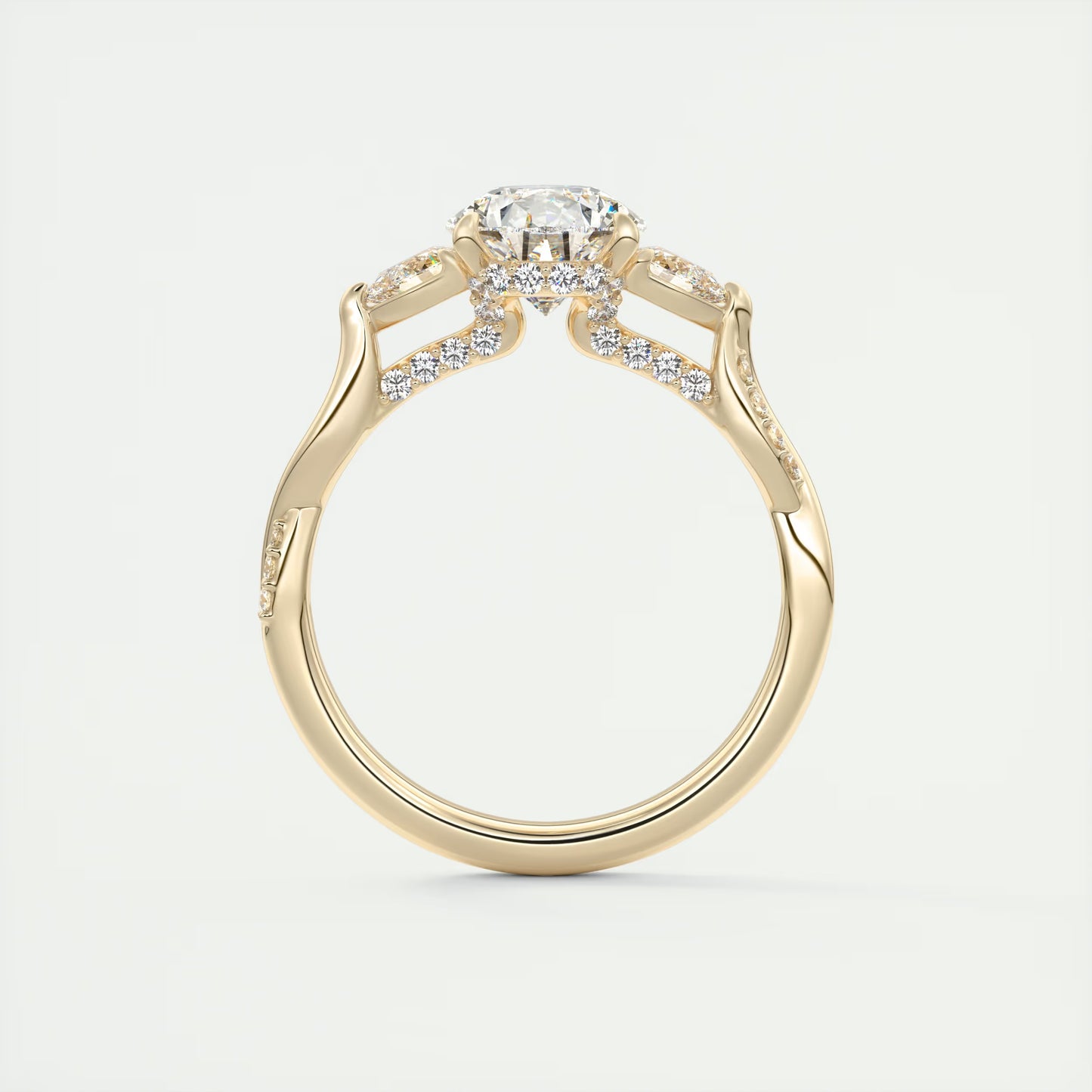 2.75 Ct  The Full Bloom Pear - Twisted Pave Pear Solitaire Three Stone Engagement Rings