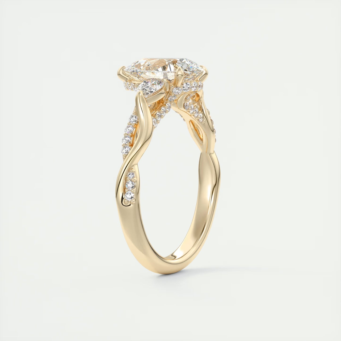 2.75 Ct  The Full Bloom Pear - Twisted Pave Pear Solitaire Three Stone Engagement Rings
