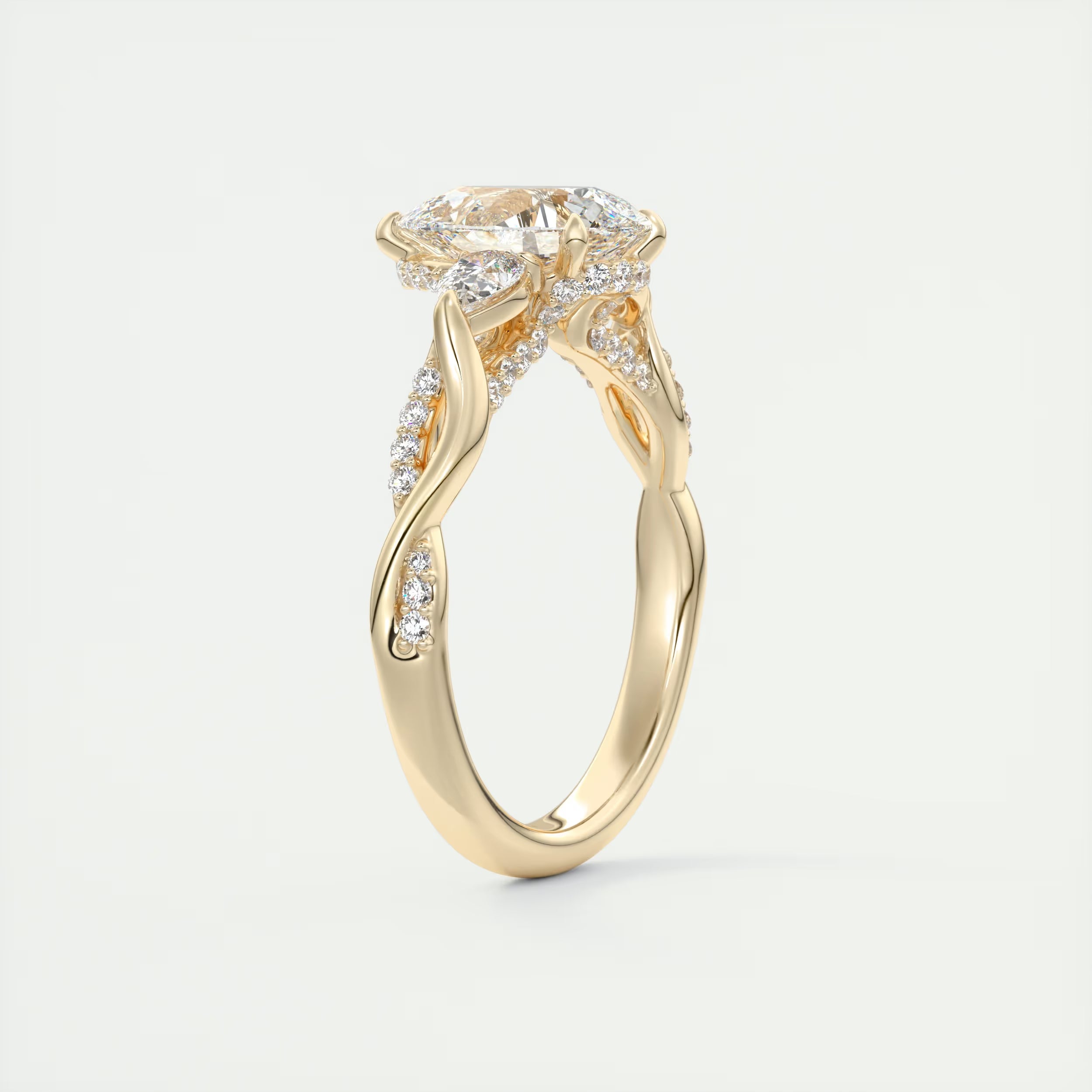 2.75 Ct  The Full Bloom Center Stone Pear & Side stone Round Solitaire Three Stone Engagement Rings