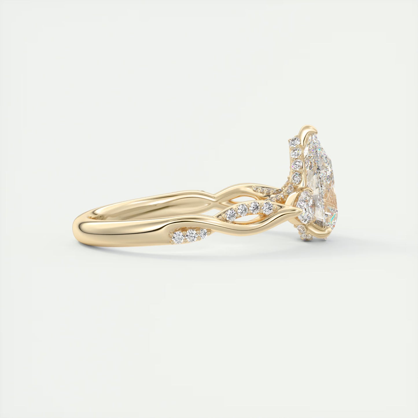 2.75 Ct  The Full Bloom Pear - Twisted Pave Pear Solitaire Three Stone Engagement Rings