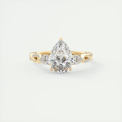 2.75 Ct  The Full Bloom Pear - Twisted Pave Pear Solitaire Three Stone Engagement Rings
