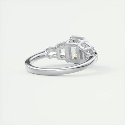 2.16 Ct The Deco Bullet & Trapezoid &Emerald - The Deco Five Stone Ring Engagement Rings