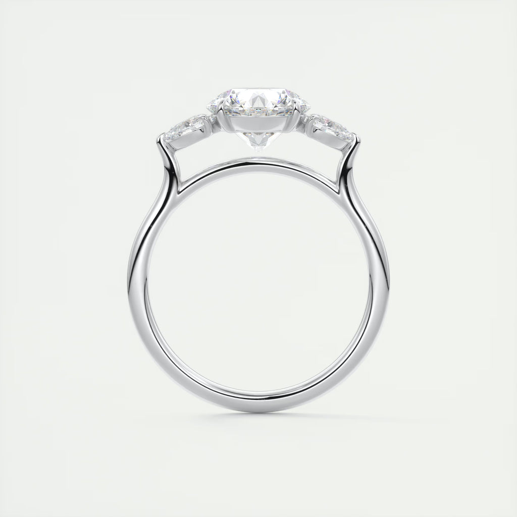 2.50 Ct Breezy Center Stone Round & Side Stone Pear Flush Stacking Three Stone Engagement Ring