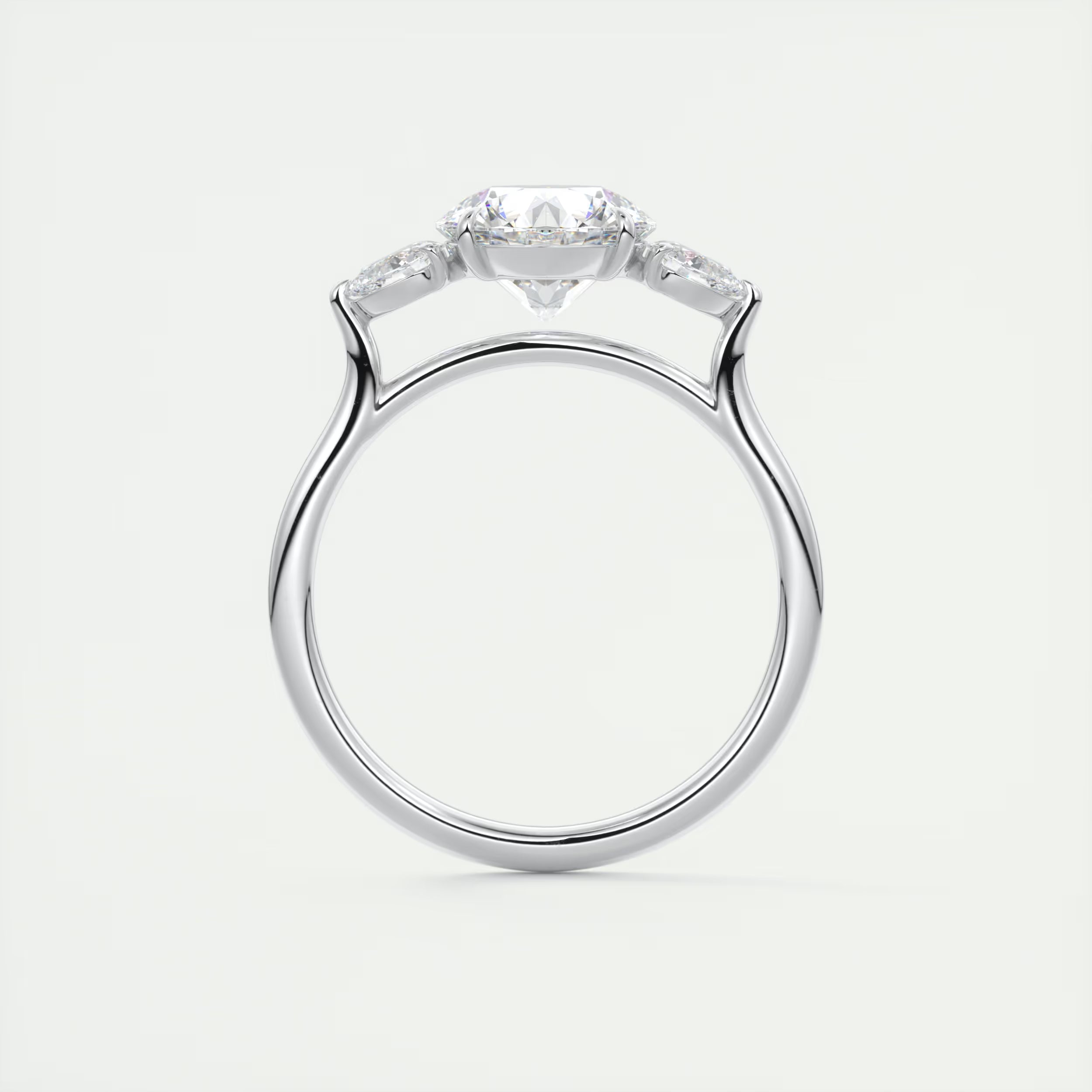 2.50 Ct Breezy Center Stone Round & Side Stone Pear Flush Stacking Three Stone Engagement Ring