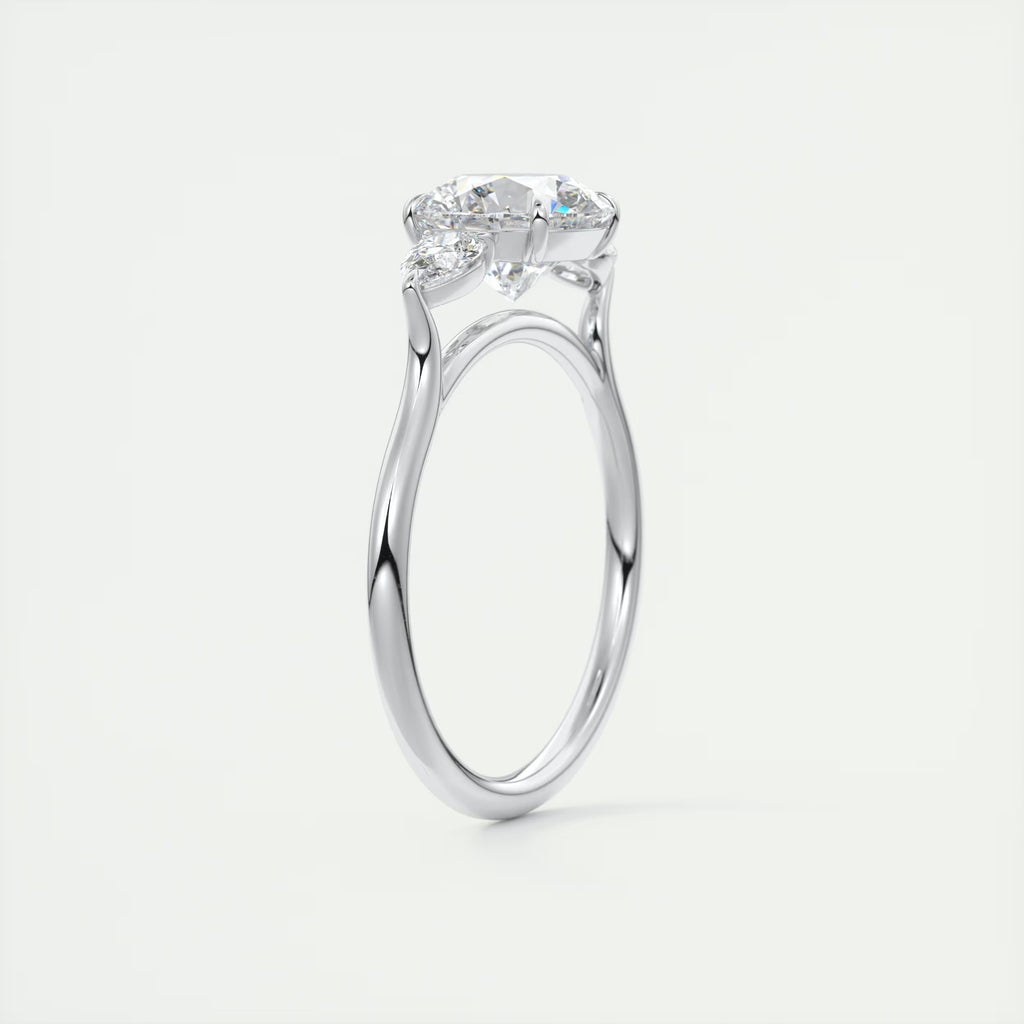 2.50 Ct Breezy Center Stone Round & Side Stone Pear Flush Stacking Three Stone Engagement Ring