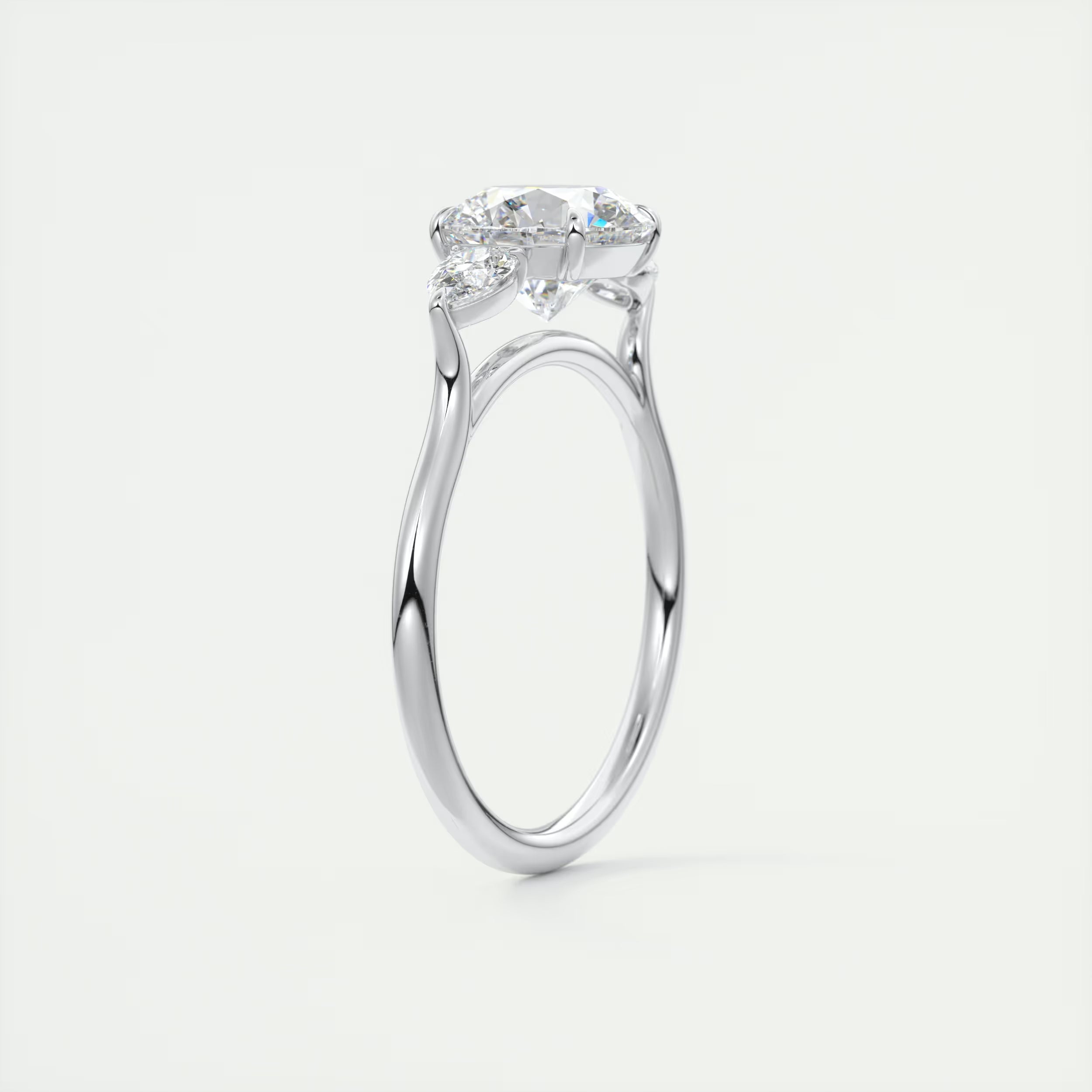 2.50 Ct Breezy Center Stone Round & Side Stone Pear Flush Stacking Three Stone Engagement Ring