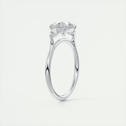 2.50 Ct Breezy Pears Round - Flush Stacking Pear Three Stone Engagement Ring