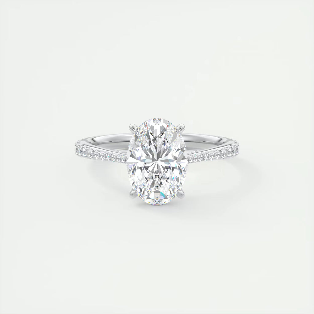 2.30 Ct The Cathedral Pavé Oval Solitaire Cathedral Pavé Setting Ring