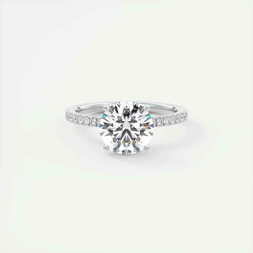 2.50 Ct Round Solitaire Ring with 3/4 French Set Pave & Hidden Halo Engagement Rings