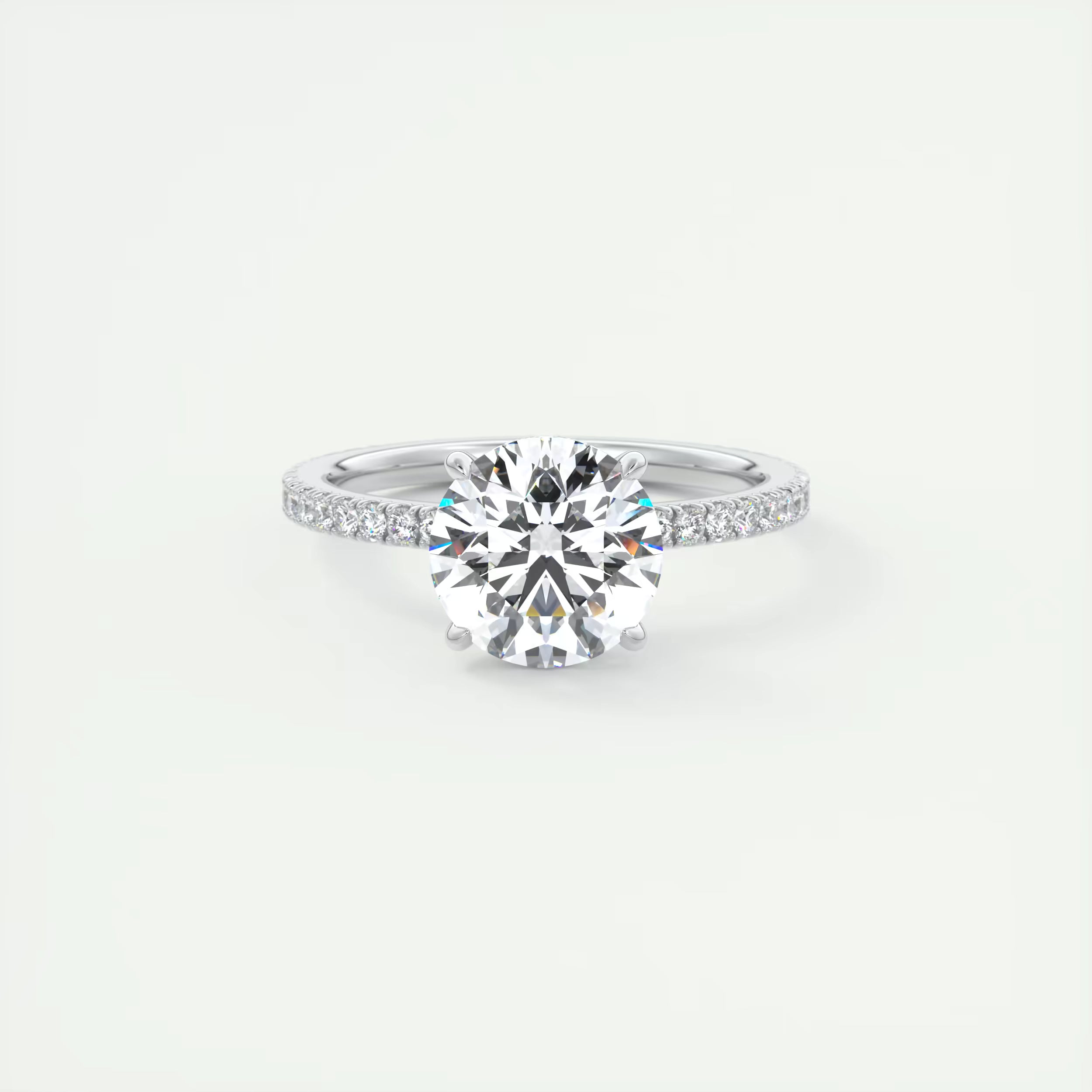 2.50 Ct Round Solitaire Ring with 3/4 French Set Pave & Hidden Halo Engagement Rings