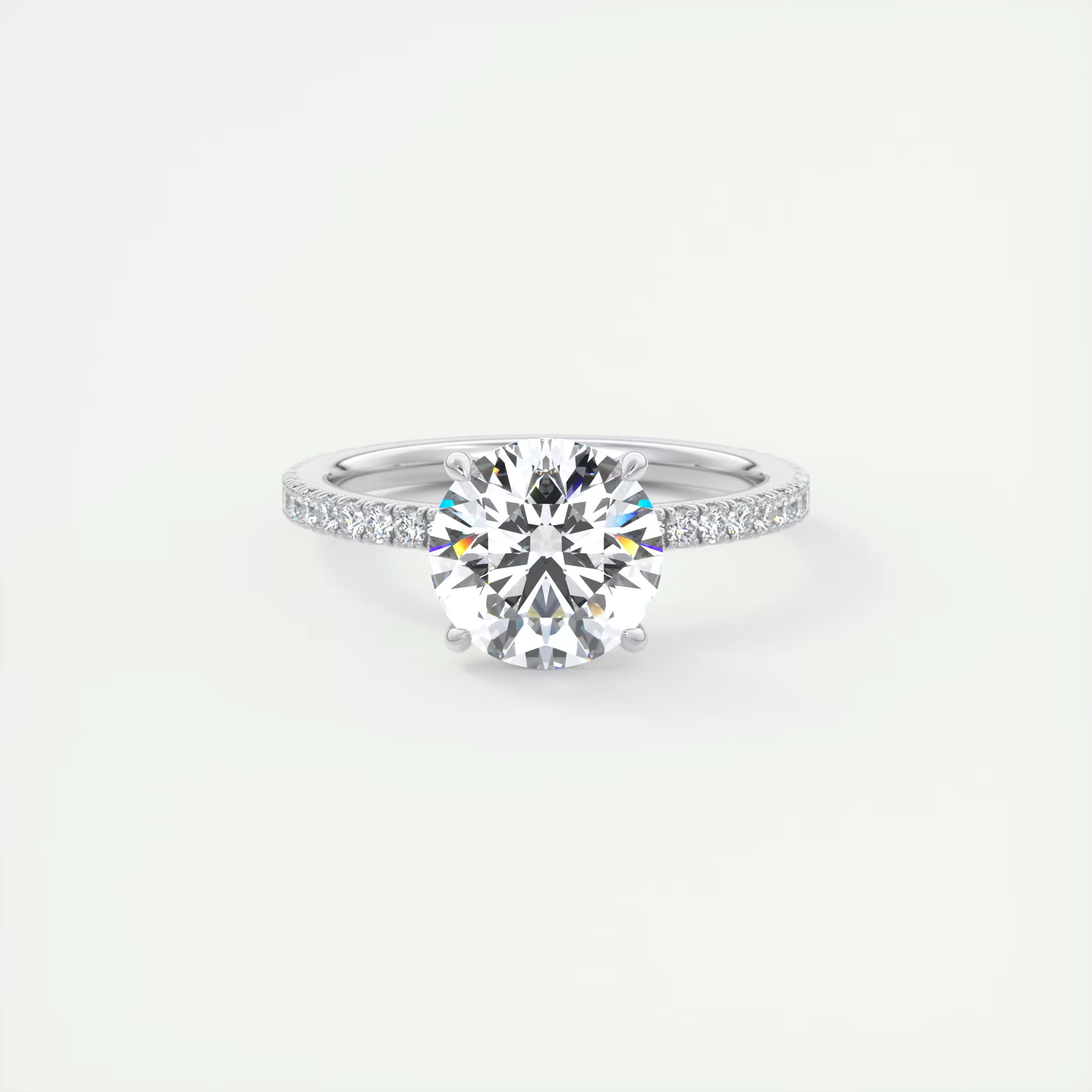 2.50 Ct Round Solitaire Ring with 3/4 French Set Pave Engagement Rings