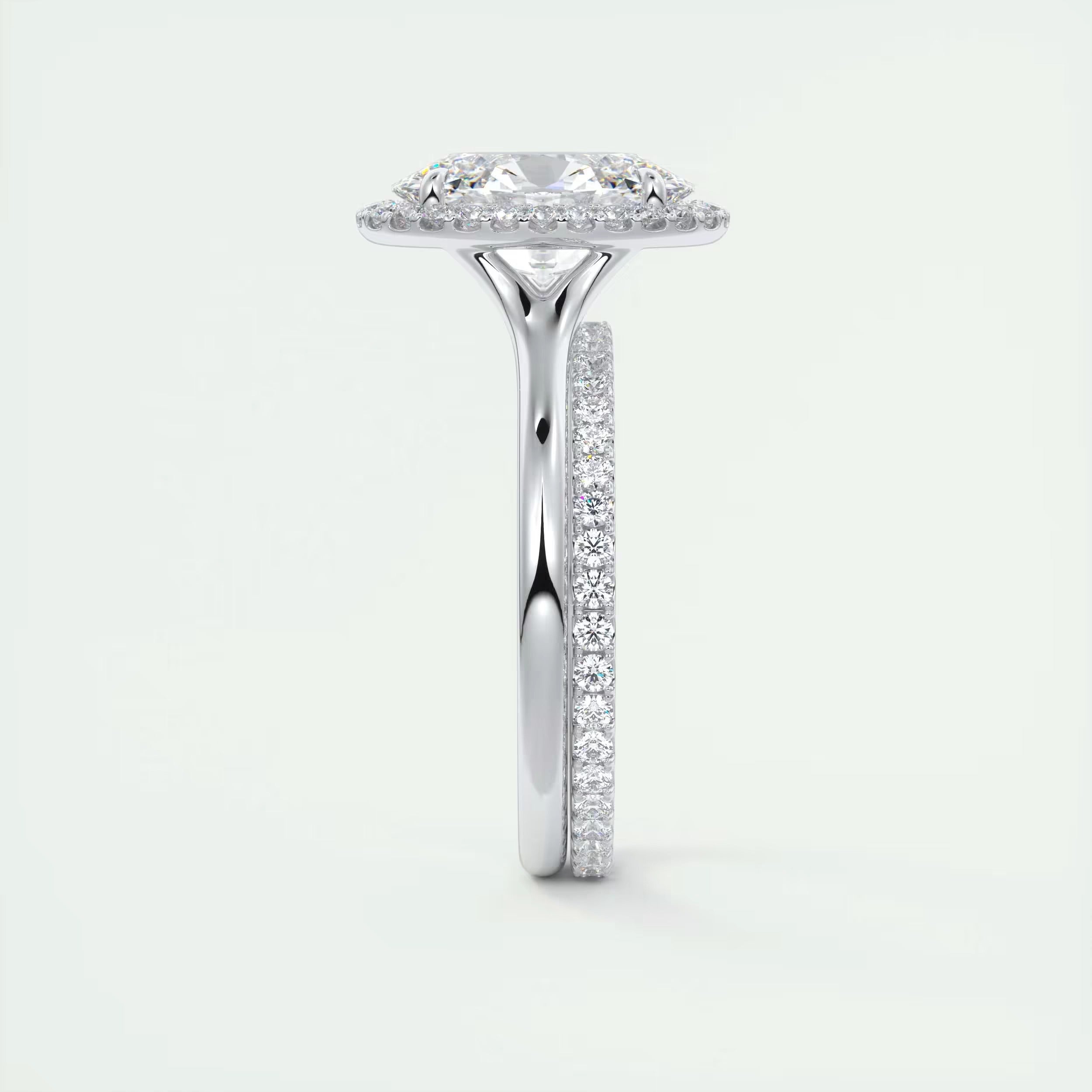 2.10 Ct The Breezy Halo Oval Center with French Set Halo Ring
