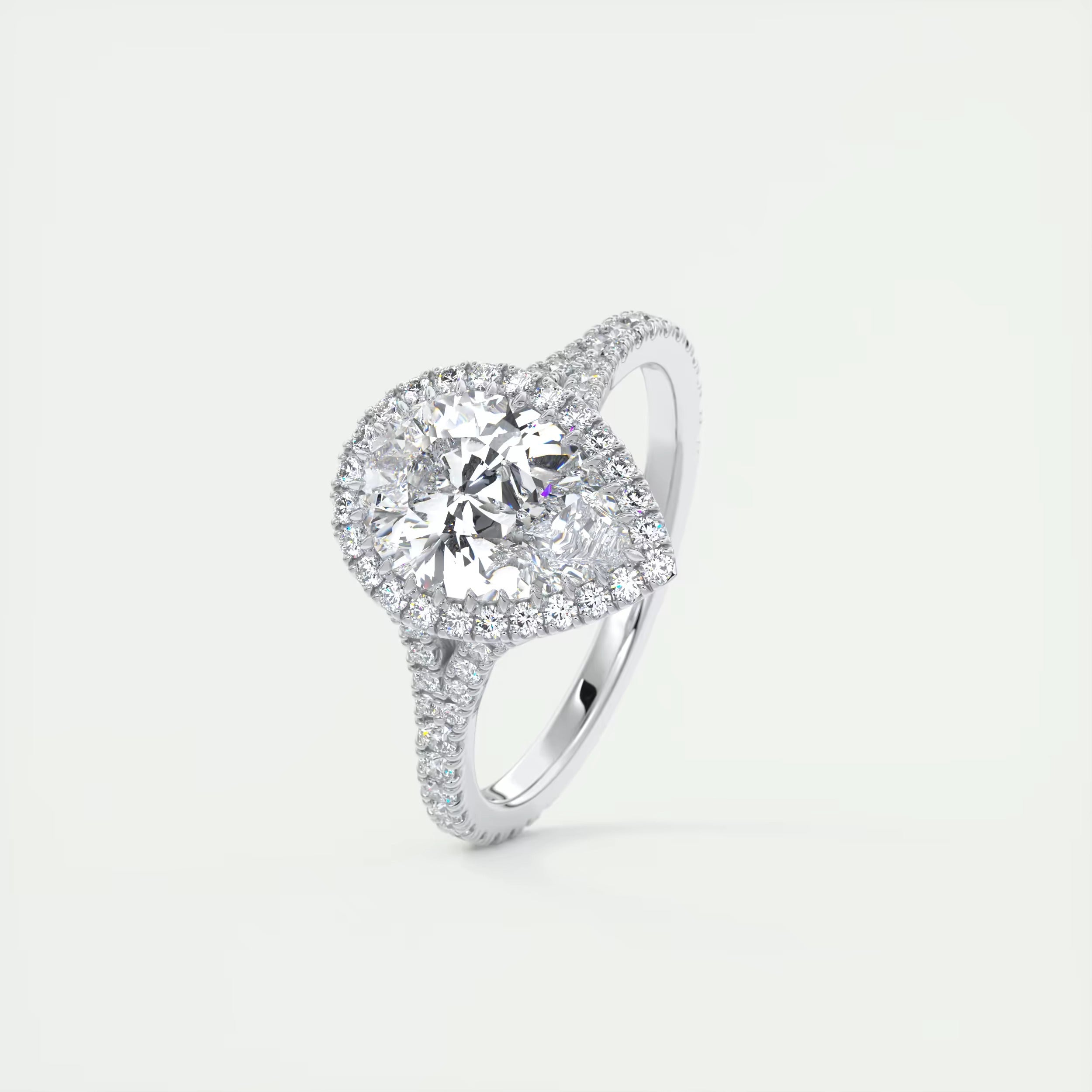 2.70 Ct The French Halo Center Stone Pear & Side Stone Round Cut Diamond with Miniature Prongs Ring