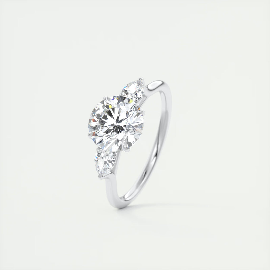 2.50 Ct Breezy Center Stone Round & Side Stone Pear Flush Stacking Three Stone Engagement Ring