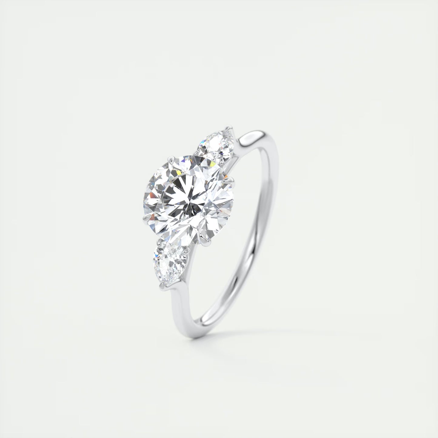 2.50 Ct Breezy Pears Round - Flush Stacking Pear Three Stone Engagement Ring