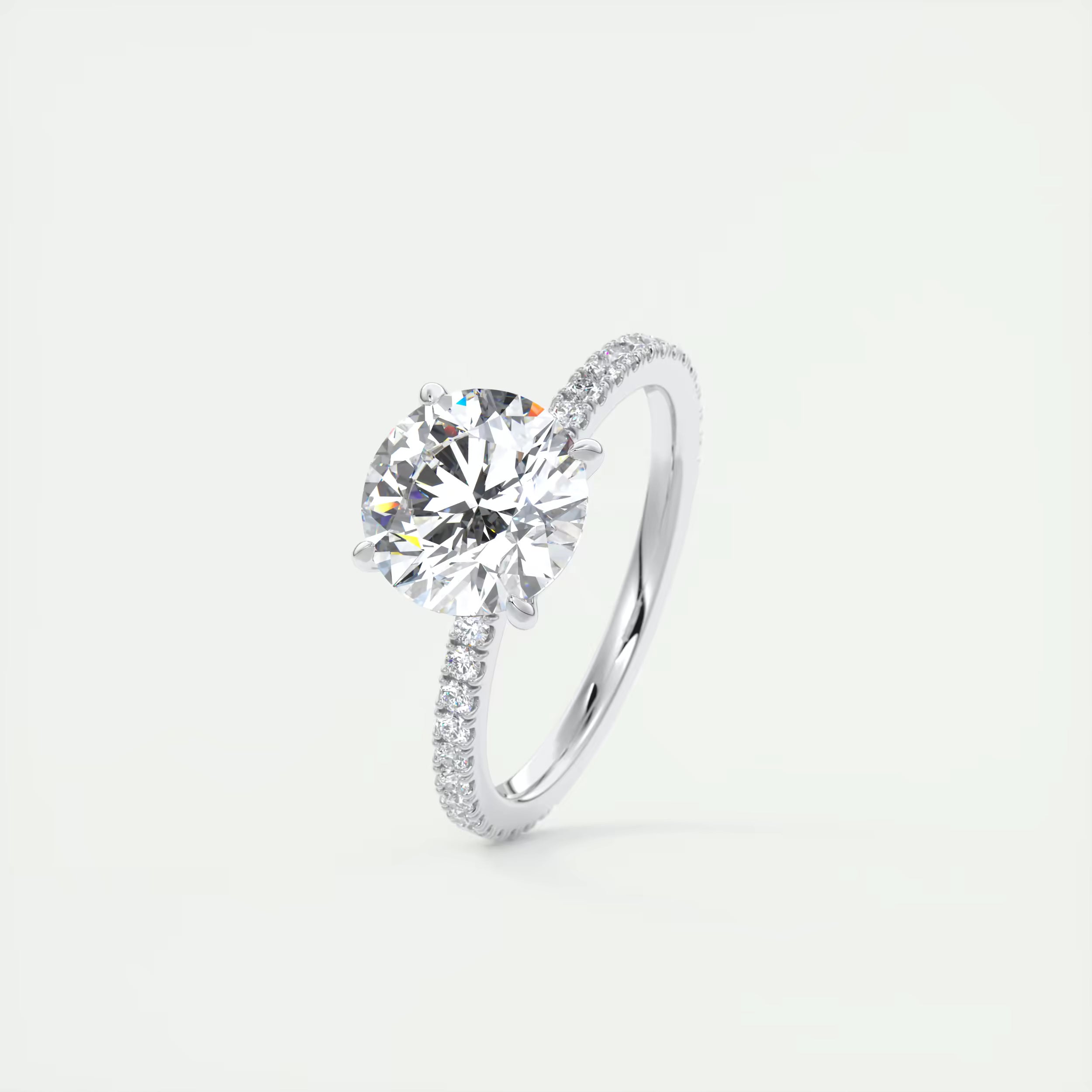 2.50 Ct Round Solitaire Ring with 3/4 French Set Pave Engagement Rings