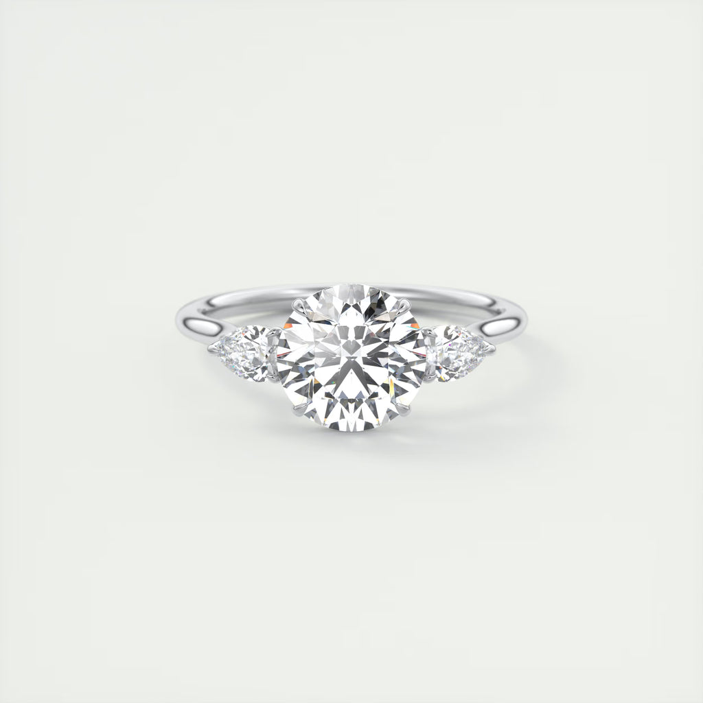 2.50 Ct Breezy Center Stone Round & Side Stone Pear Flush Stacking Three Stone Engagement Ring