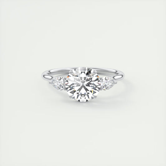 2.50 Ct Breezy Pears Round - Flush Stacking Pear Three Stone Engagement Ring