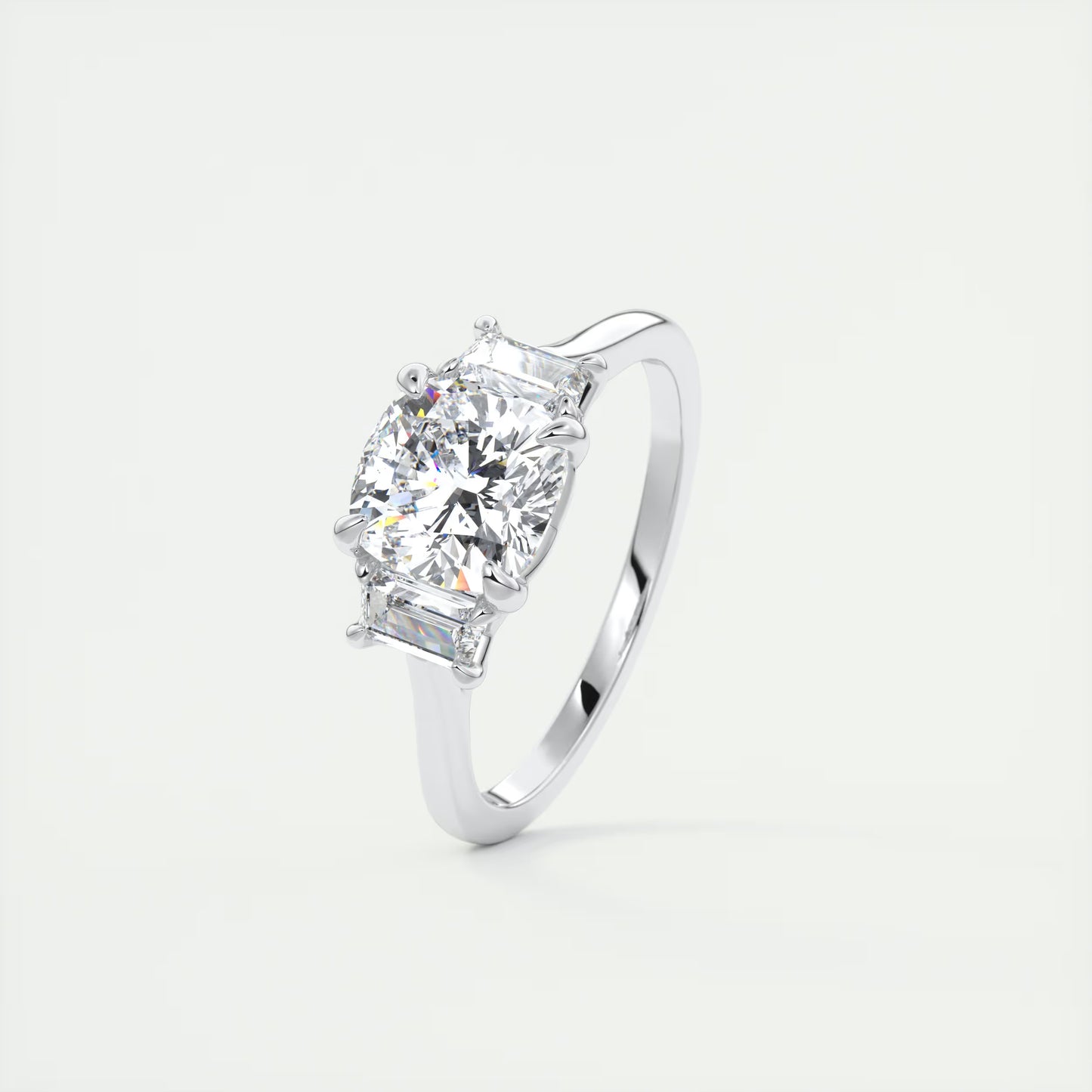 3.00 Ct The Nouveau Cushion &Trapezoid Three Stone Engagement Rings