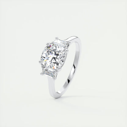 3.00 Ct The Nouveau Cushion &Trapezoid Three Stone Engagement Rings
